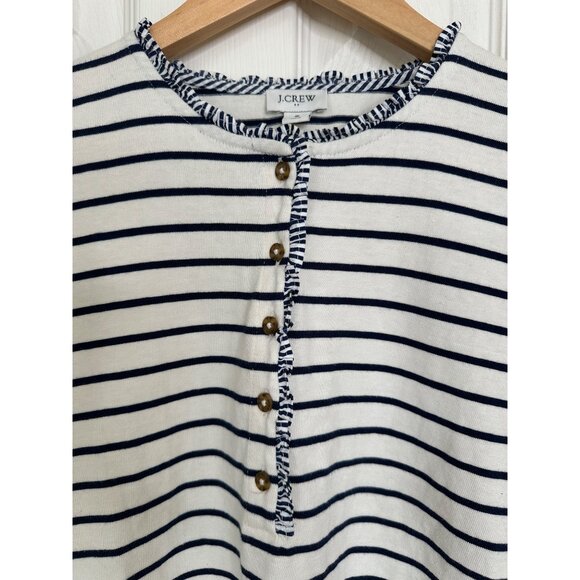 J.Crew Striped Henley Black Striped Preppy Nautical Ruffles Women's Size Small - Picture 7 of 10